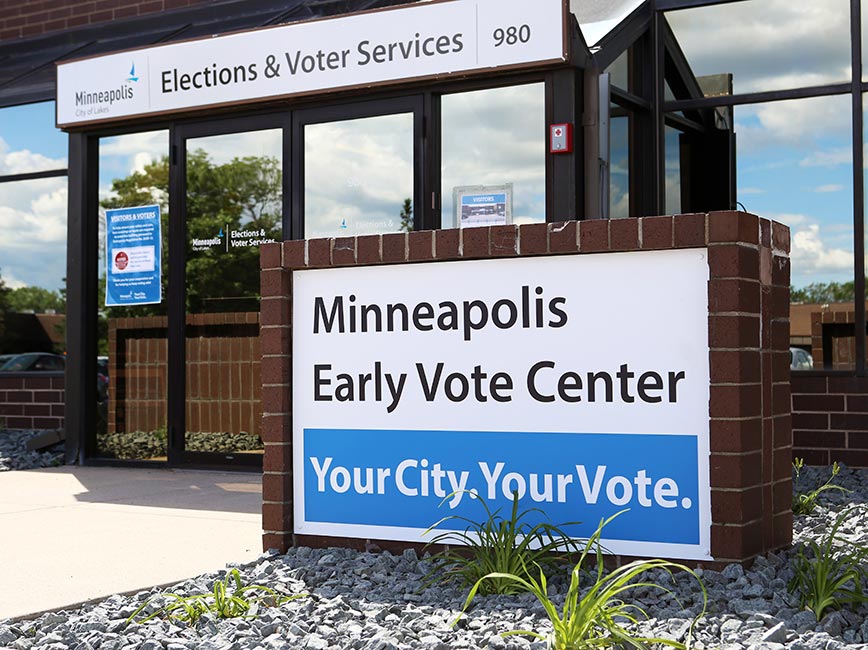 Exterior of Elections & Voter Services Early Vote Center, at 980 E. Hennepin Ave